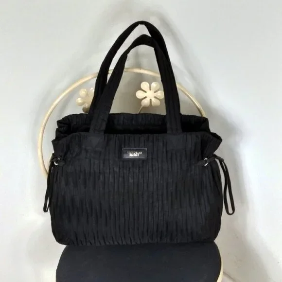 Victoria's Secret Elegant Black Satin Pleated Zip & Cinched Overnight Tote NWOT - Picture 15 of 15